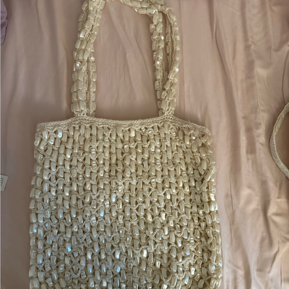 Elegant Cream Beaded Tote Bag